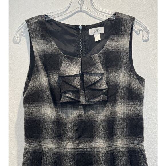 Ann Taylor Loft Size 4 Wool Blend Plaid Print Dress Academia Sleeveless Sheath - Picture 3 of 6